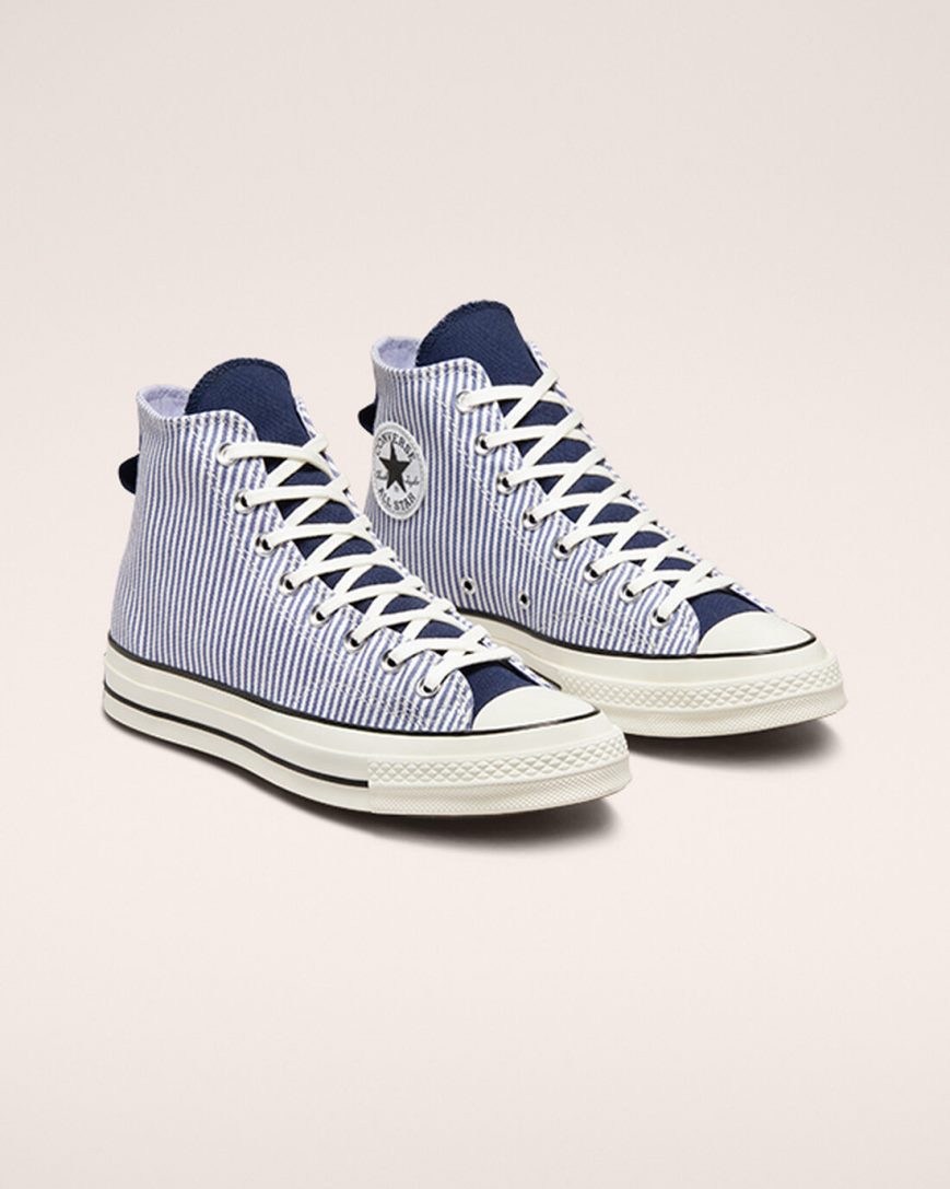 Men's Converse Chuck 70 Crafted Stripe High Top Shoes Wash Indigo / Black | AU 5E083V